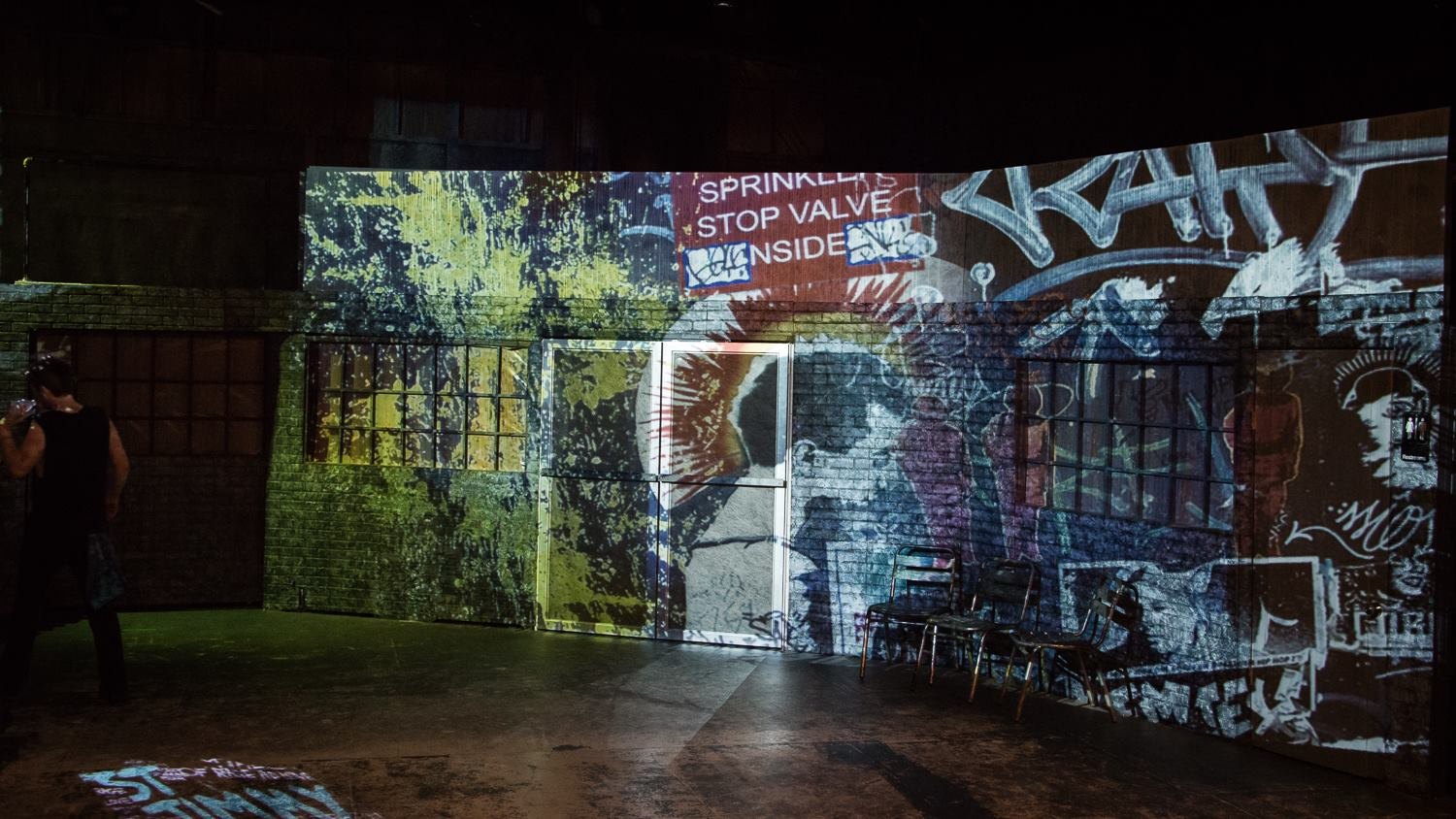 Graffiti and projection set — industrial yard