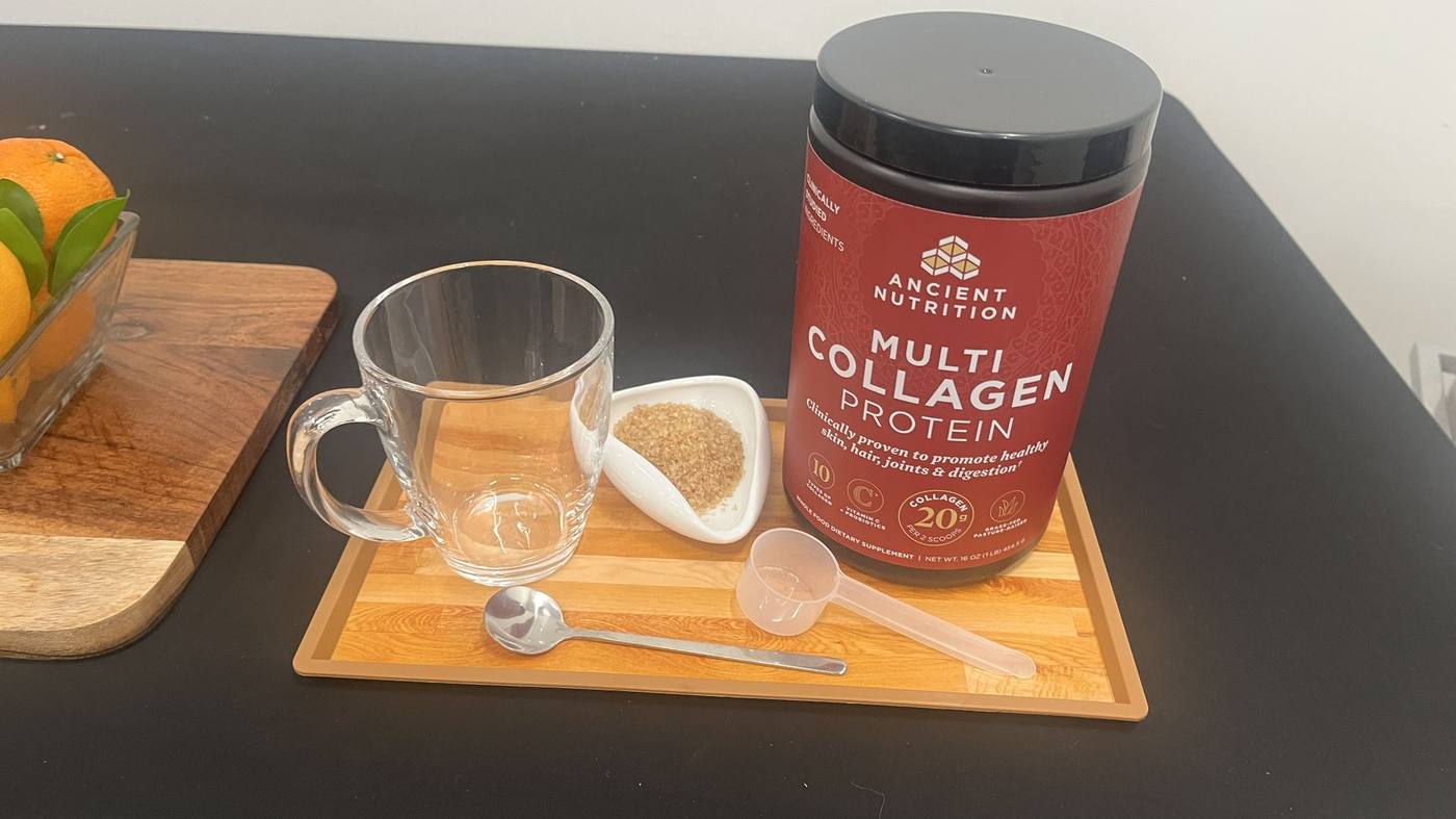 Multi Collagen product lineup styled with oranges