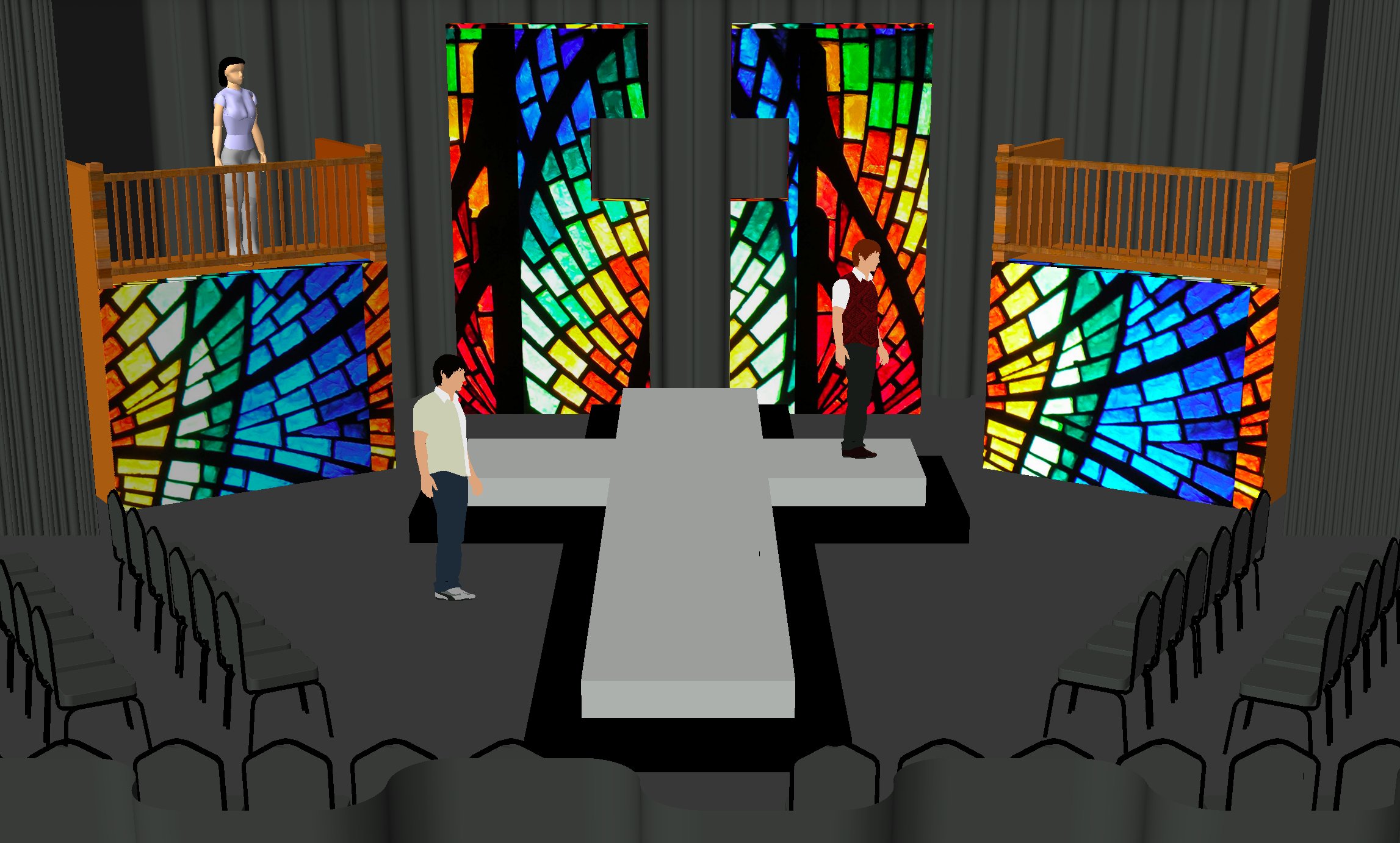 3D rendering — stained glass and cruciform thrust