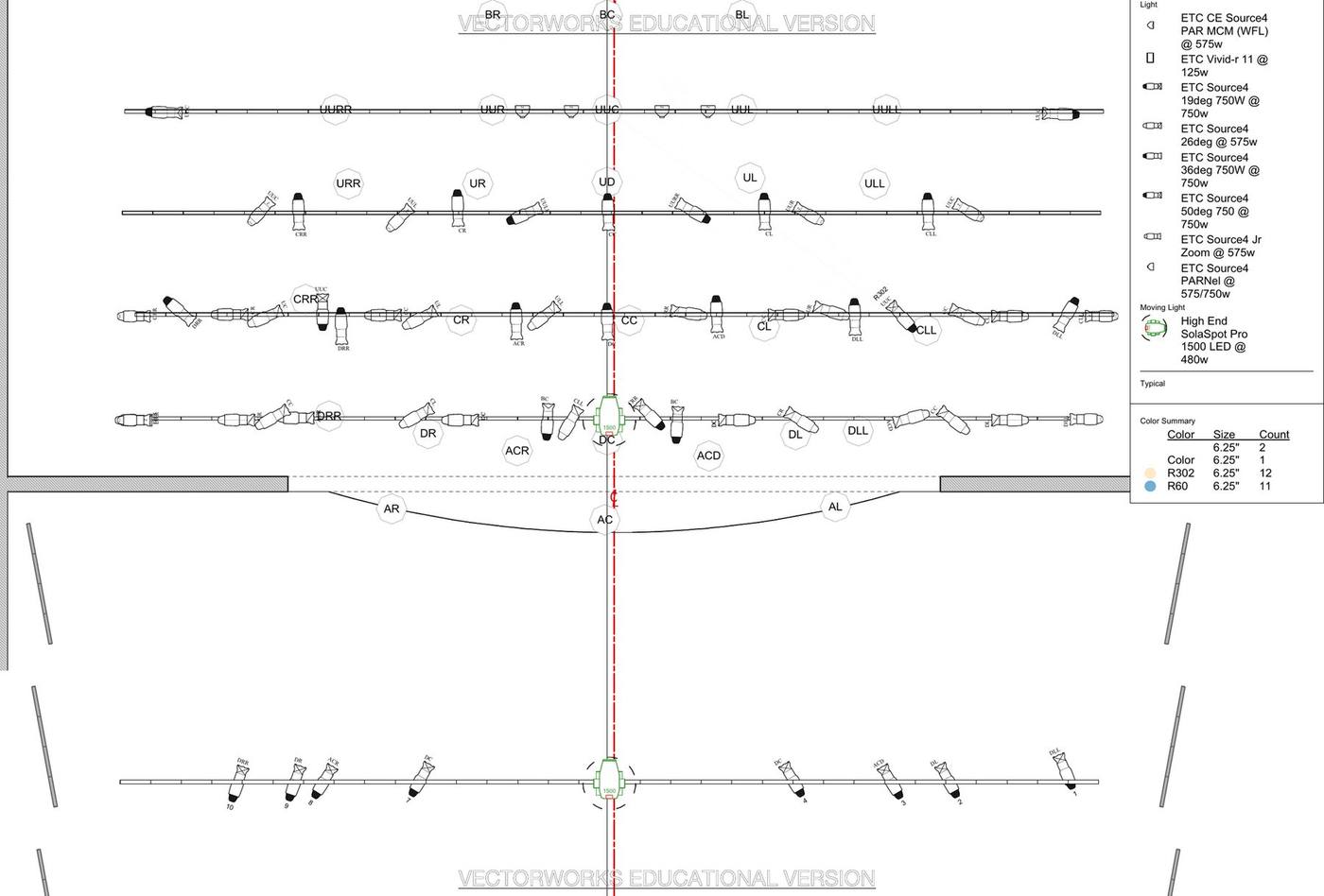 Cabaret light plot — conventional rig layout