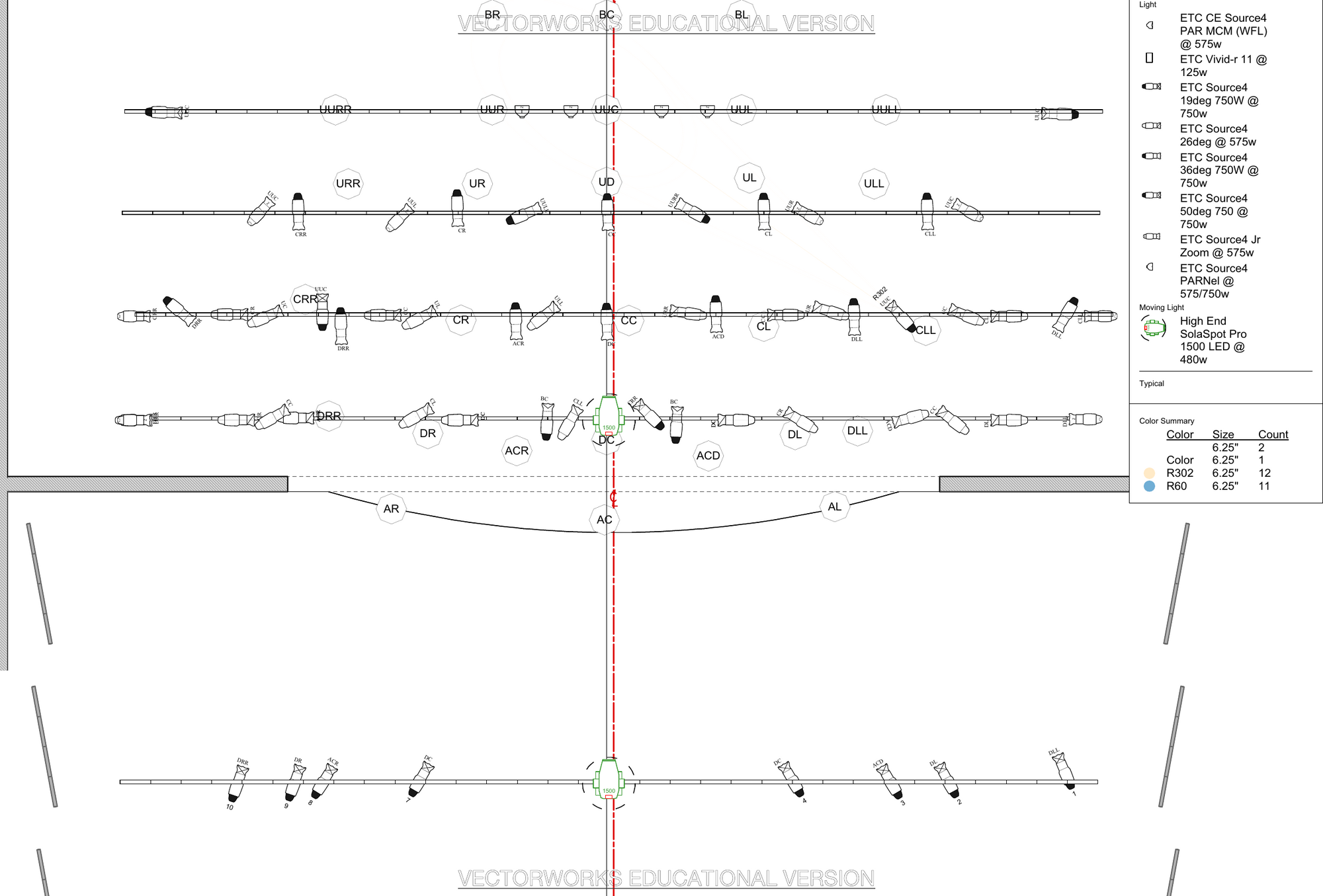 Cabaret light plot — conventional rig layout