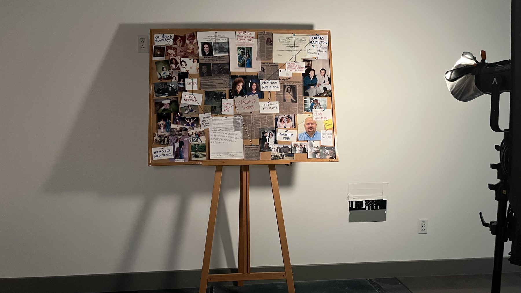 Cold-case investigation bulletin board prop