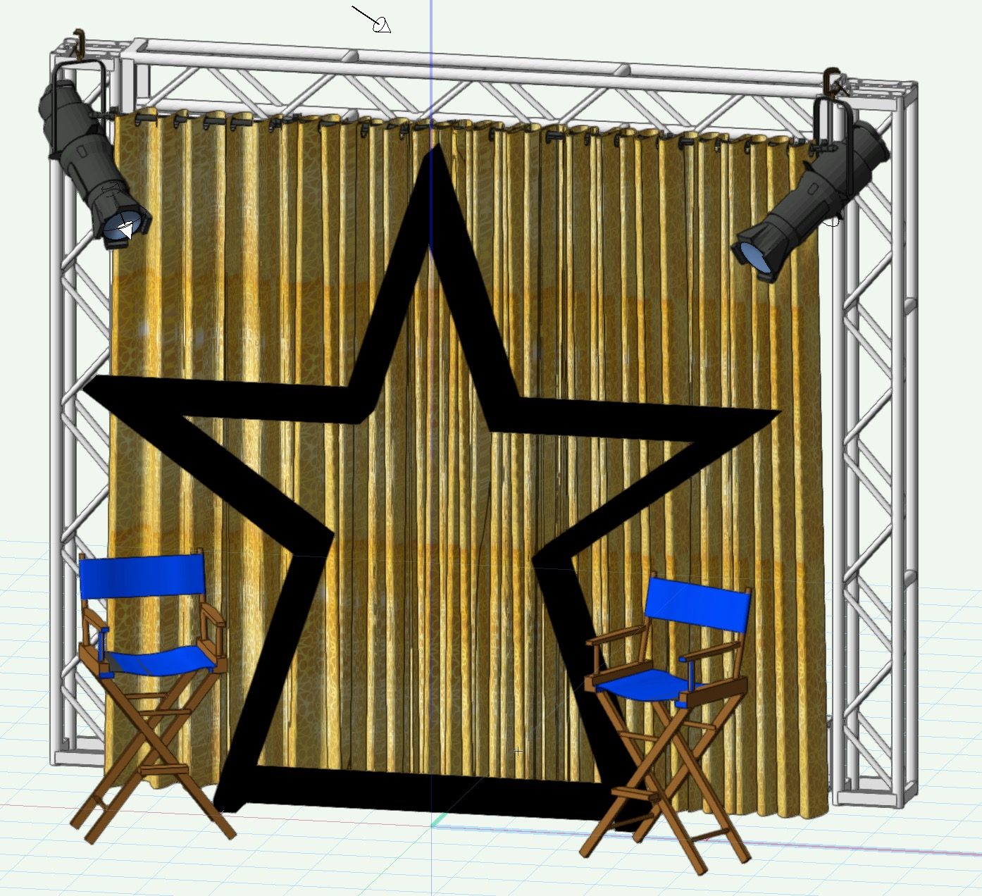Rendering — star-curtain set with truss