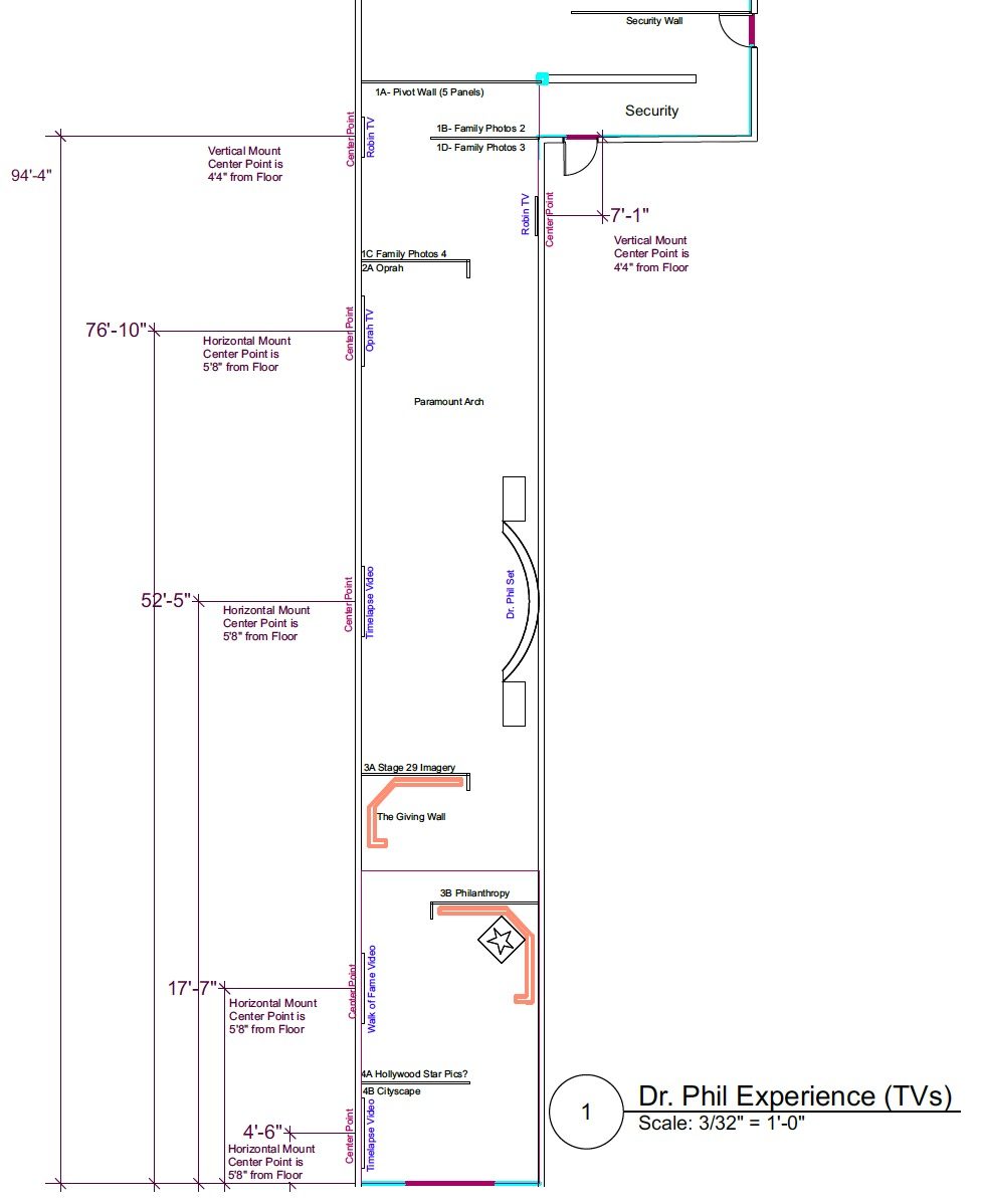 CAD plan — TV mount layout