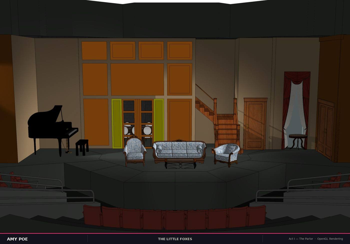 The Little Foxes — OpenGL rendering of the parlor set in a thrust stage