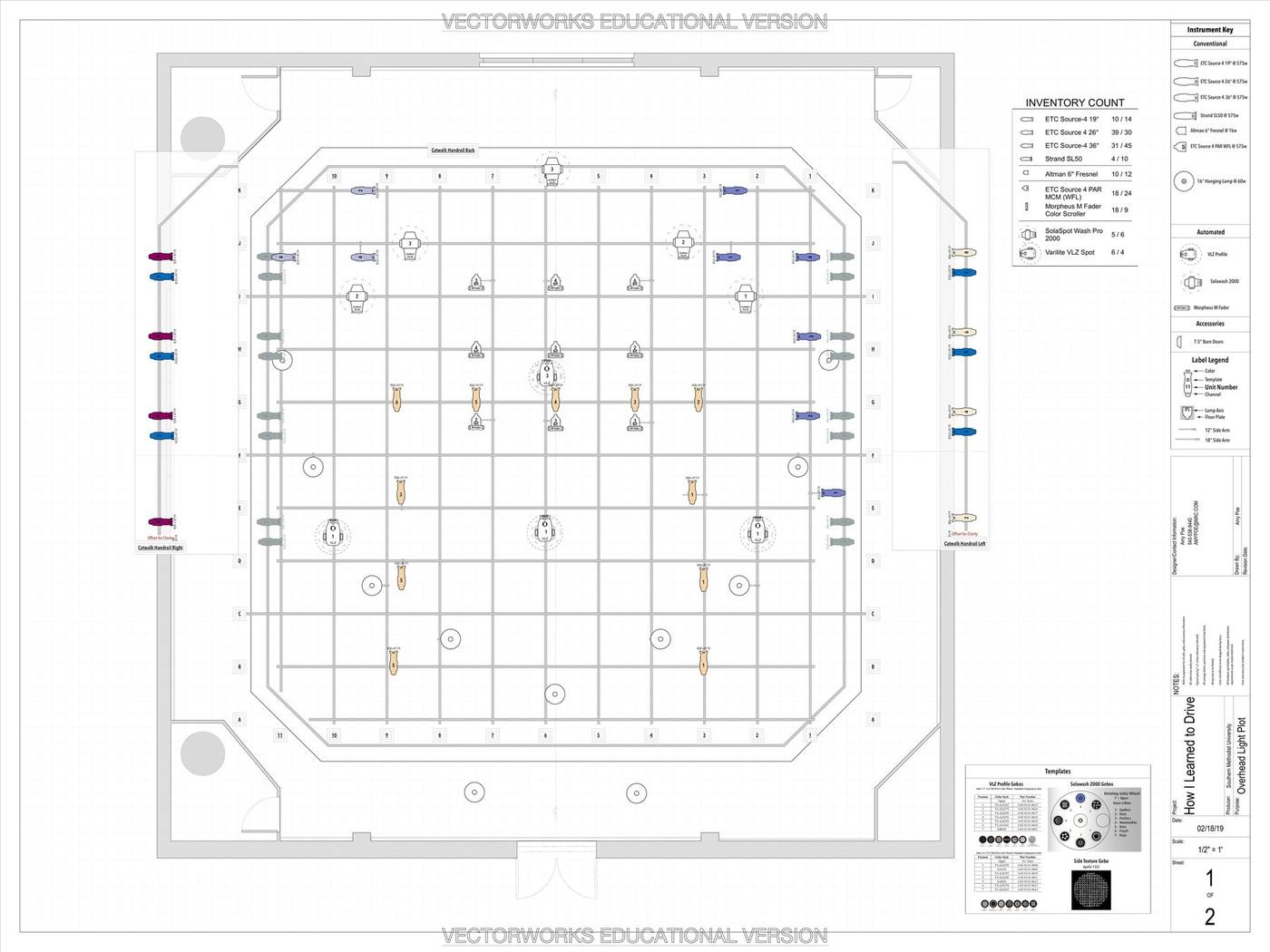 How I Learned to Drive — overhead light plot (technical drawing)