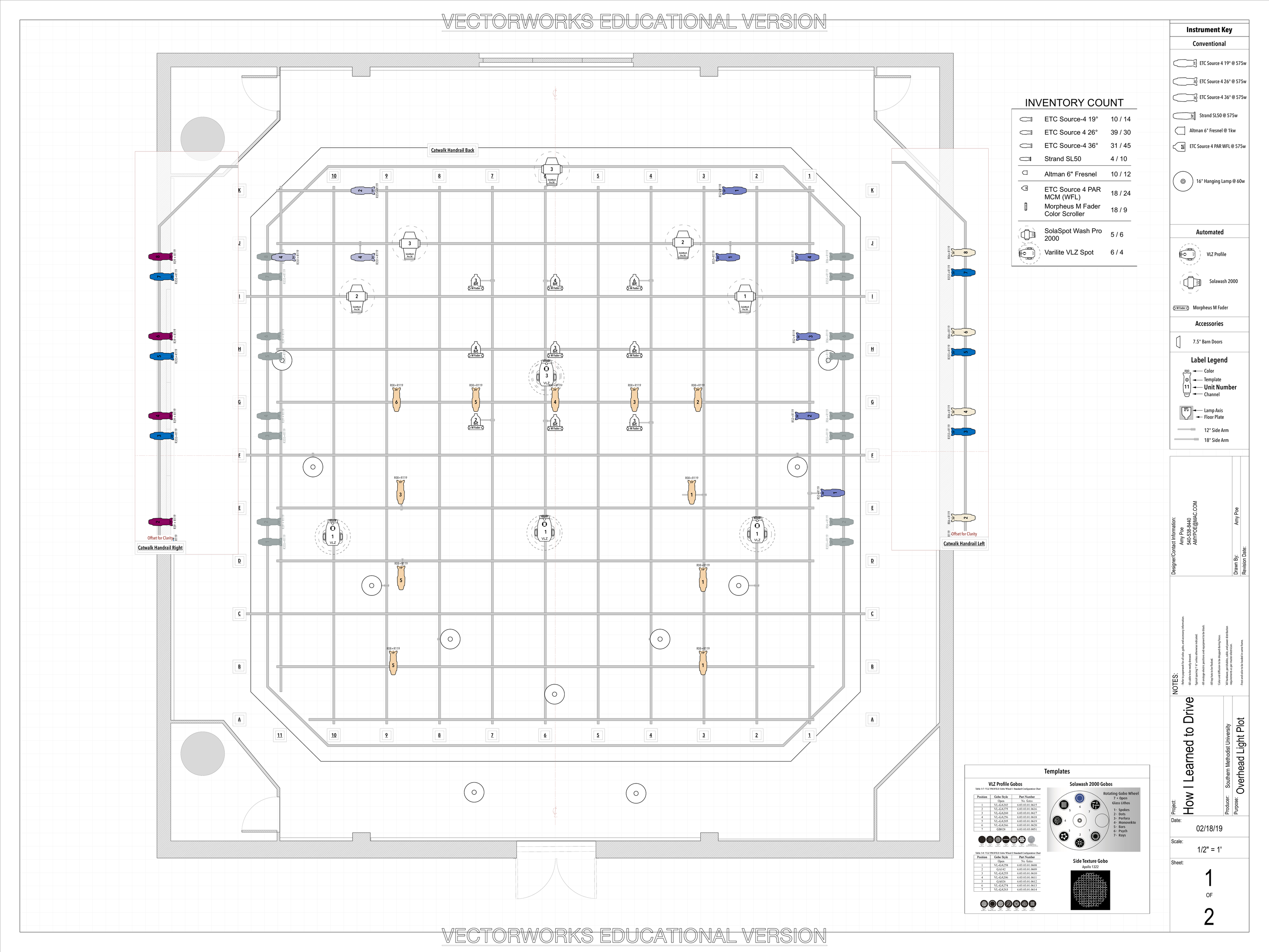 How I Learned to Drive — overhead light plot (technical drawing)