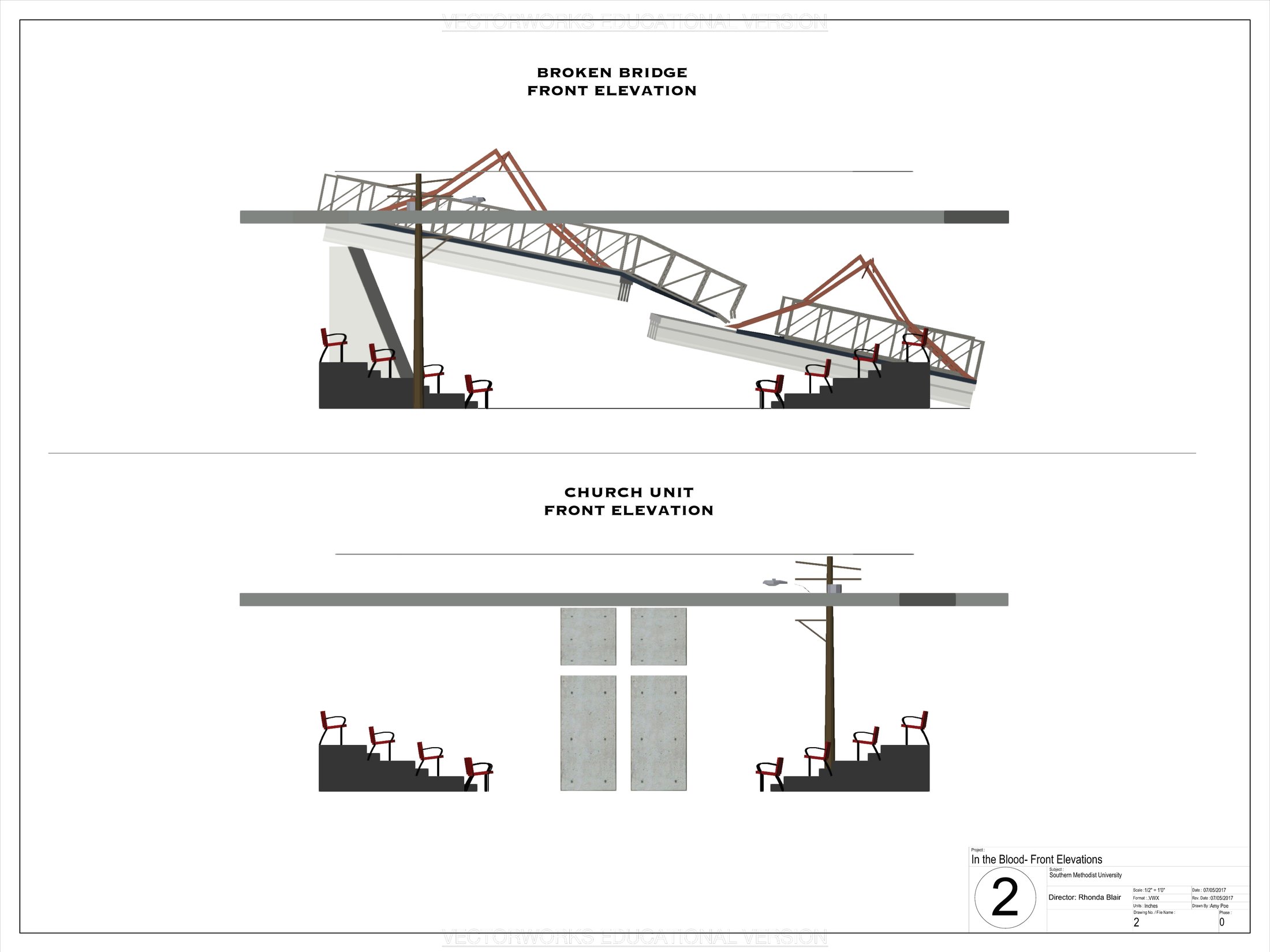 Front elevations — broken bridge & church unit