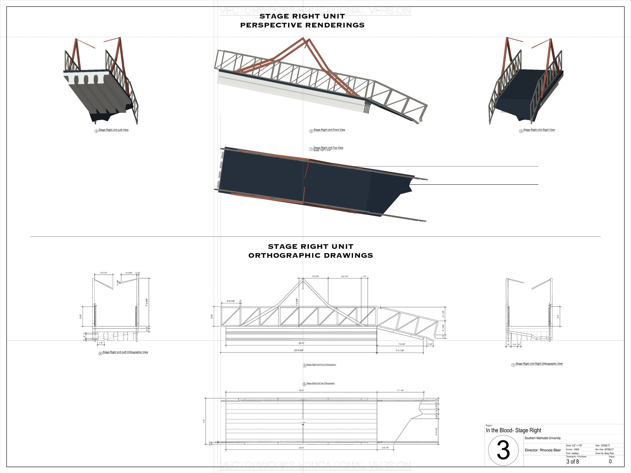 Stage right unit — renderings & orthographics