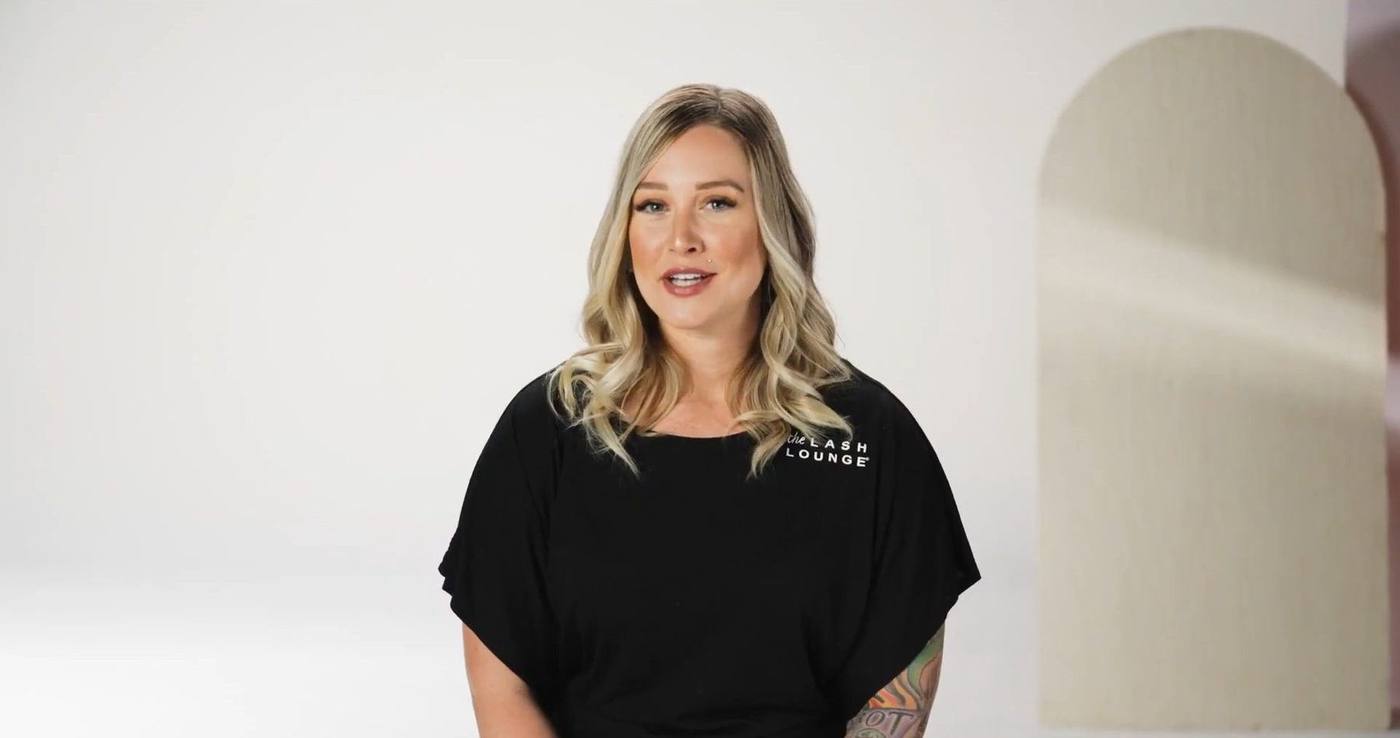 The Lash Lounge — stylist talent frame on the bright arched set