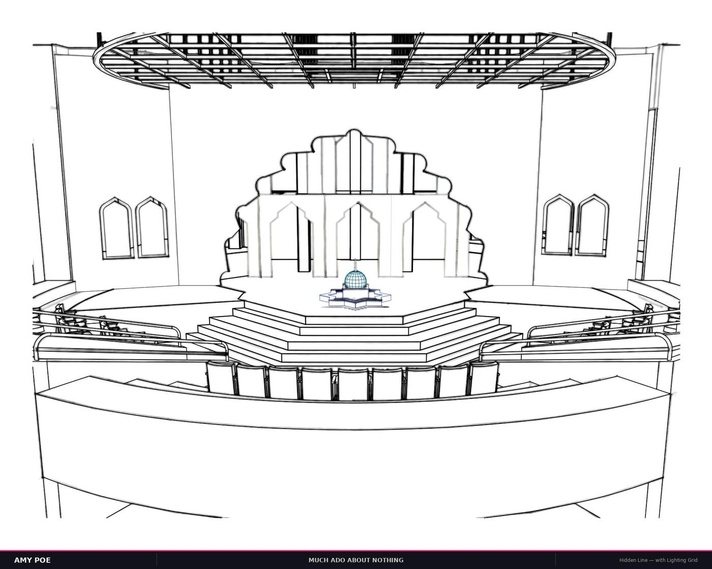 Hidden line wireframe — with lighting grid