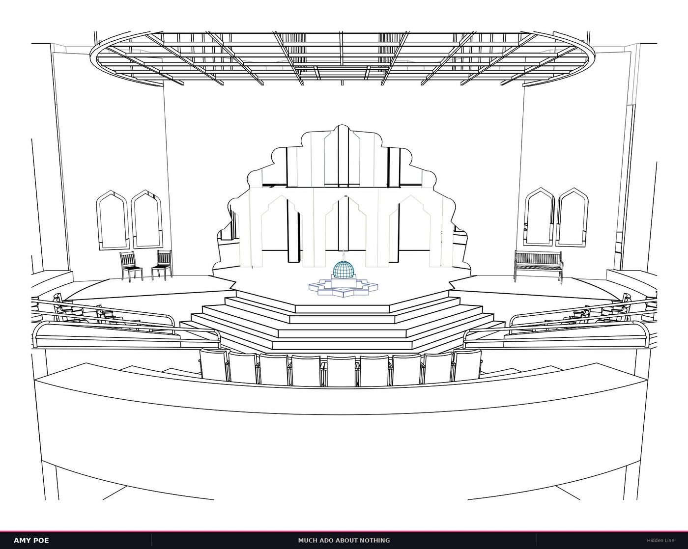 Hidden line wireframe — clean elevation