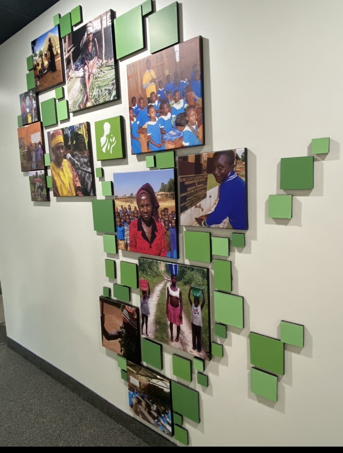 Finished — Africa-shaped photo wall, angled view