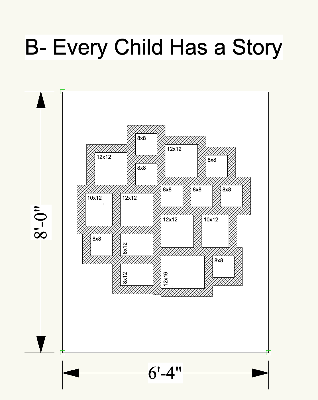 Layout plan — Every Child Has a Story wall, 18 photos
