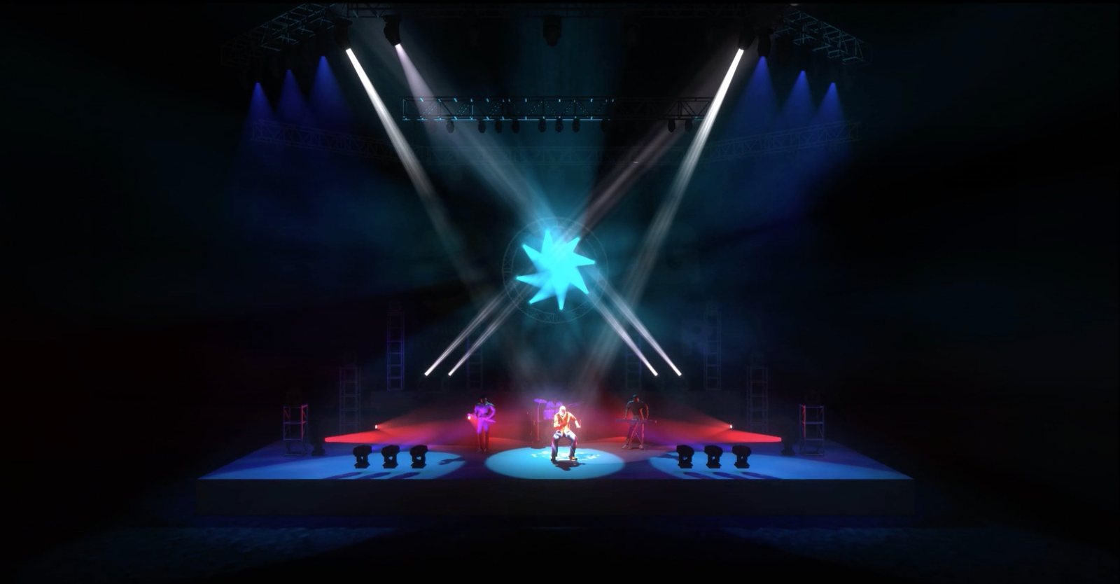 Lighting look — blue and magenta cross-beam star