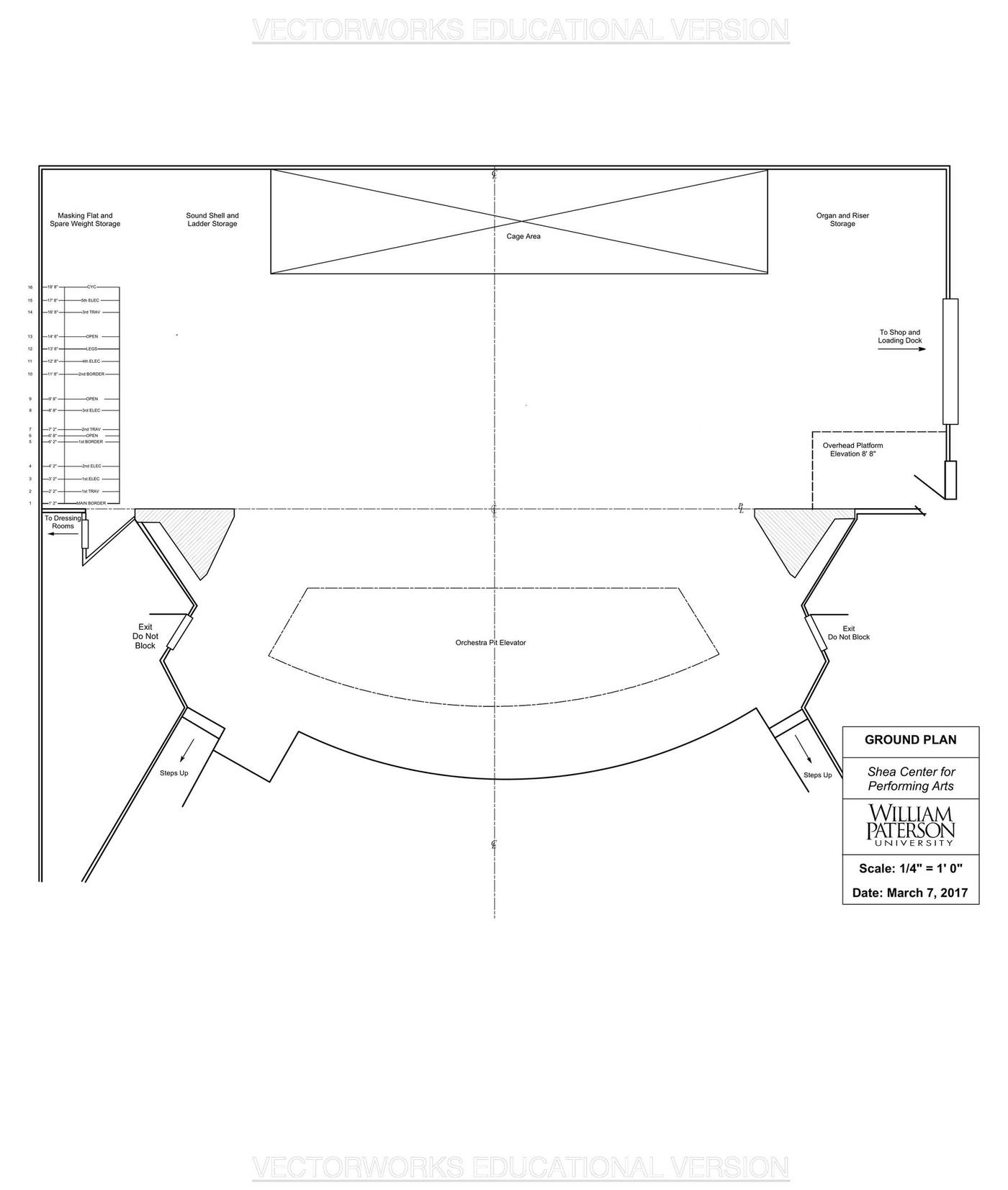 Shea Center for Performing Arts — ground plan, William Paterson University, 1/4"=1'0"