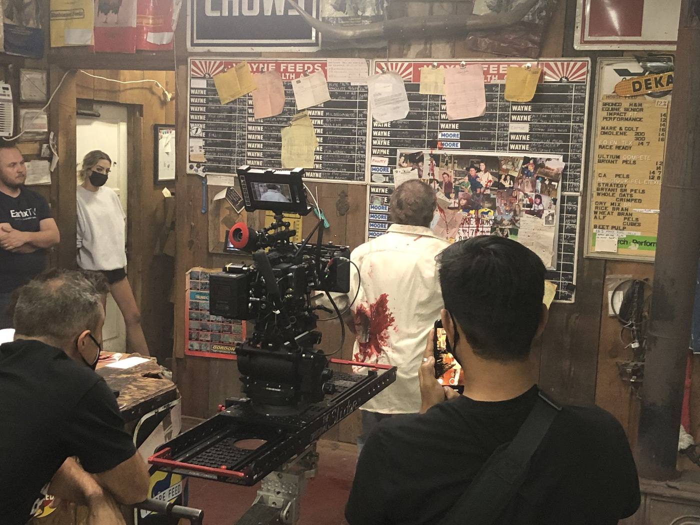 Camera on slider shooting inside the feed store