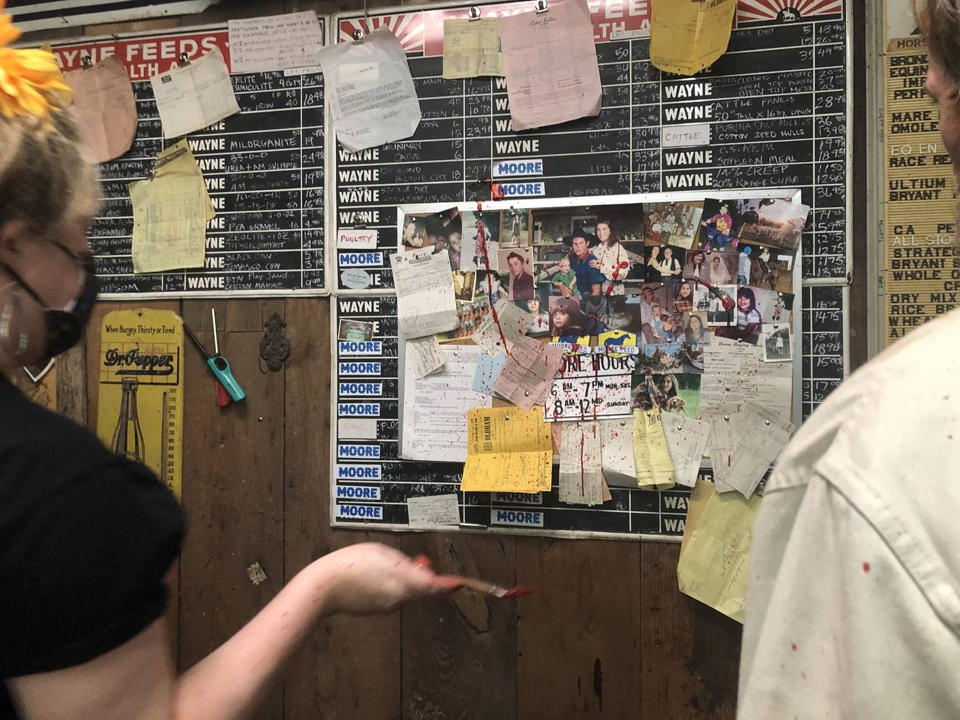 Props detail — Wayne Feeds chalkboard and pinboard
