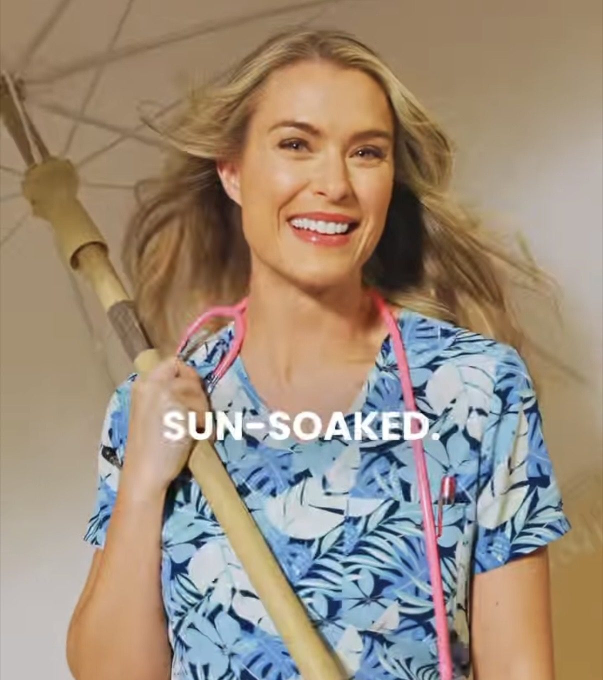 “Sun-Soaked” — tropical-print scrubs