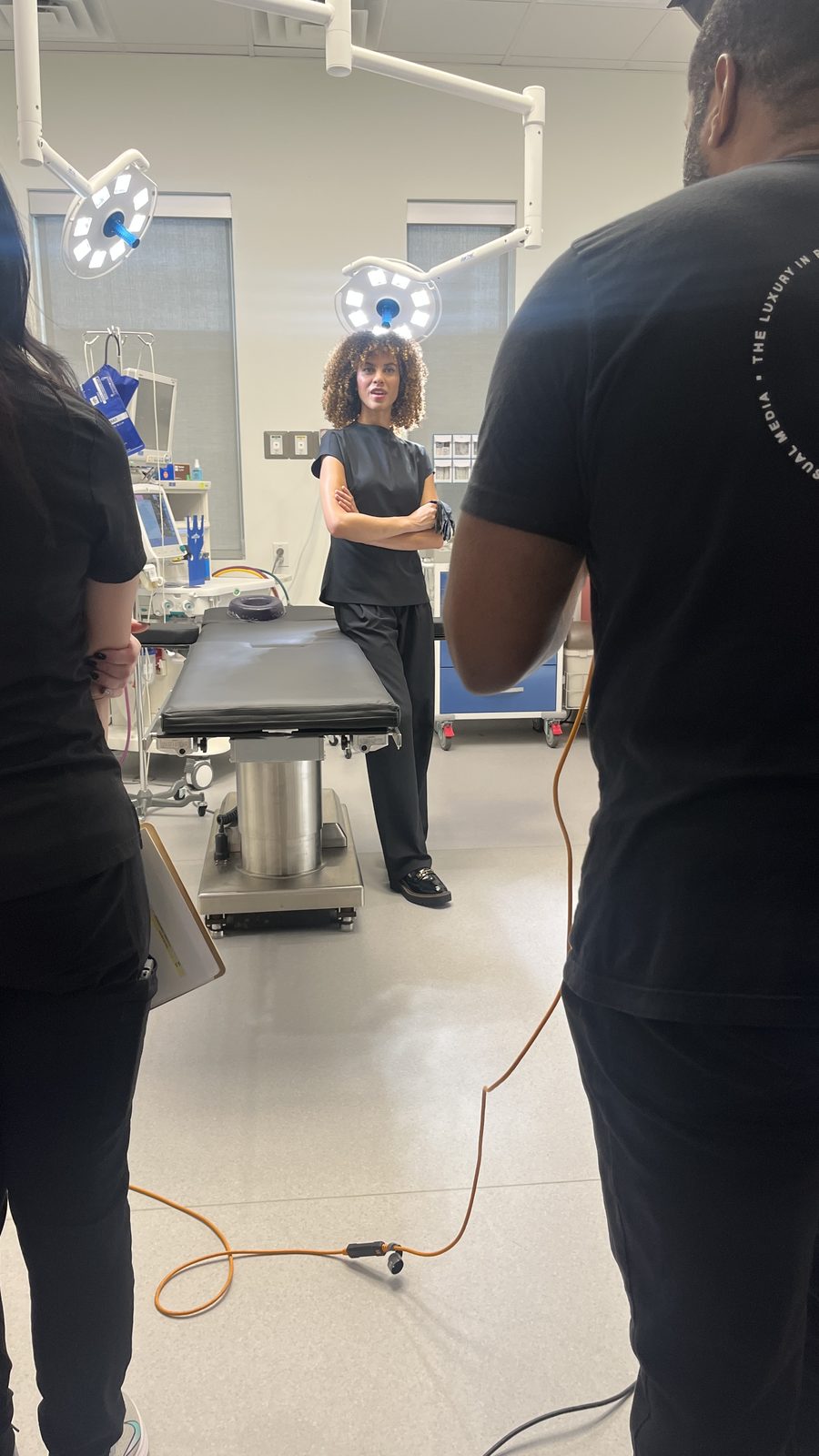 On set — dressing the treatment-room scene